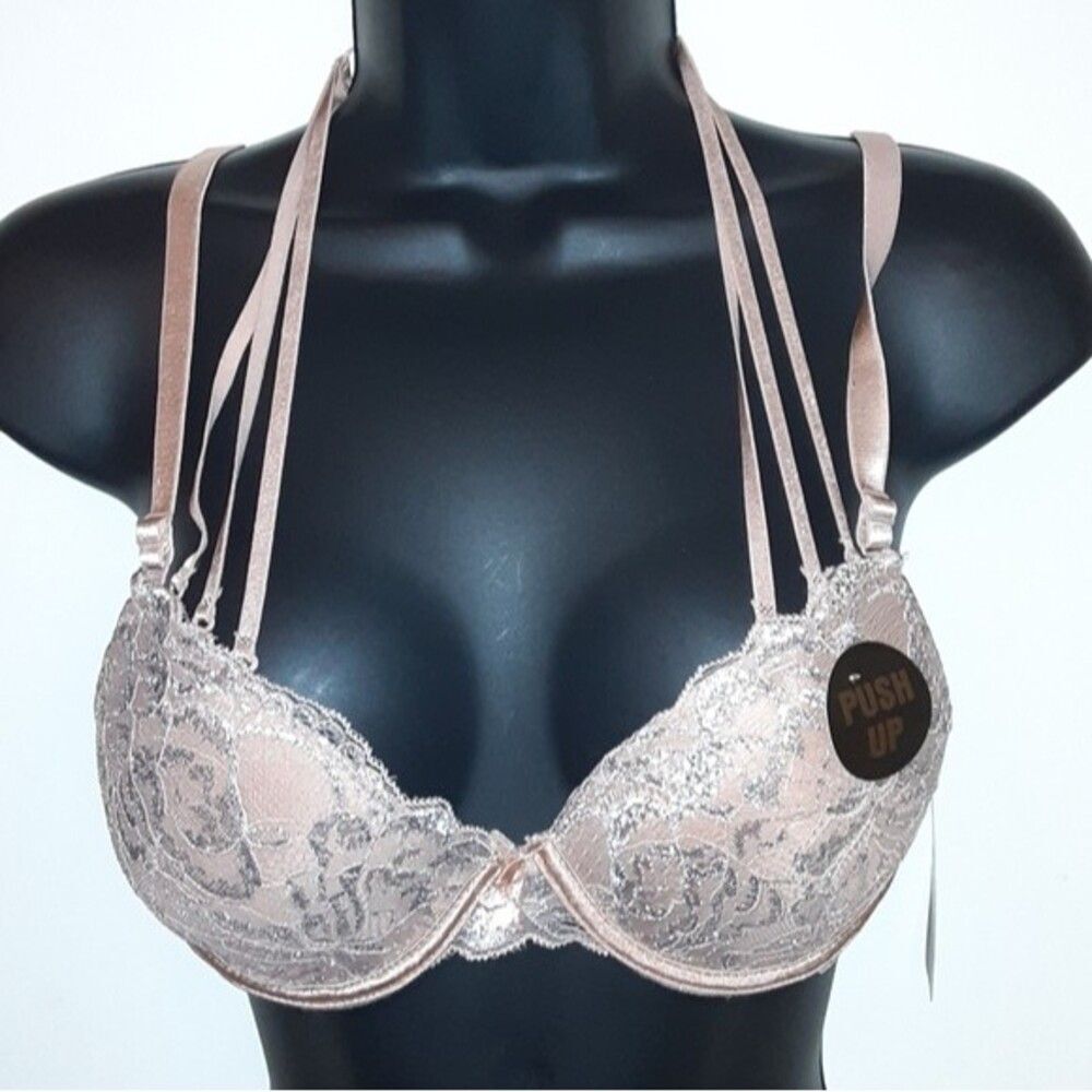 Youmita 34B Tuscany Metallic Lace Strappy Push Up Bra NWT